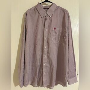 Cinch Men's Burgundy Striped Button Down Shirt Sz L